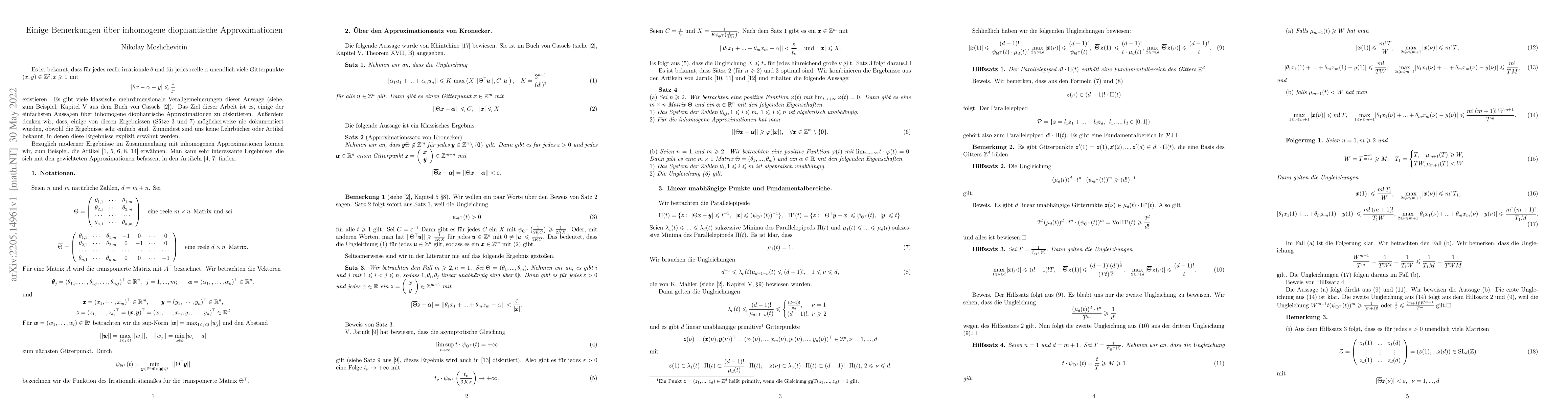 Thumbnail for Einige Bemerkungen \"uber inhomogene diophantische Approximationen