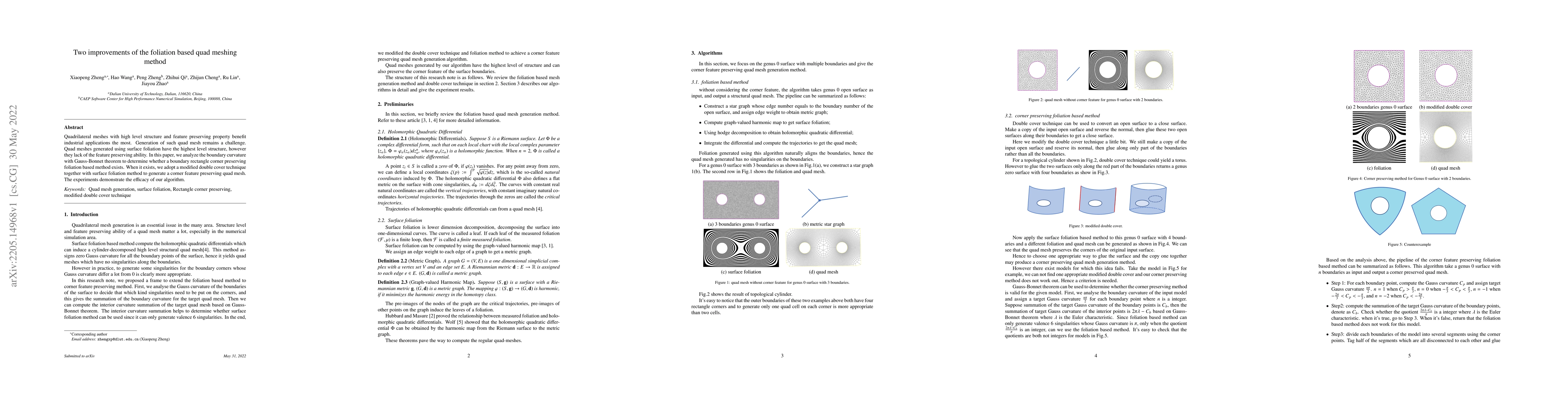 Thumbnail for Two improvements of the foliation based quad meshing method