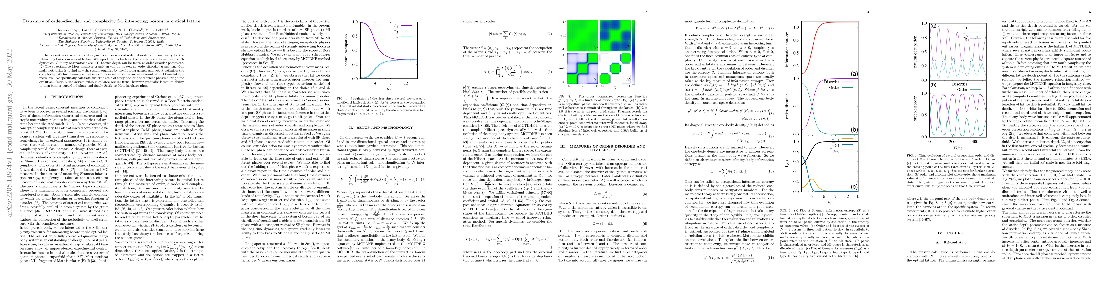 Thumbnail for Dynamics of order-disorder and complexity for interacting bosons in
  optical lattice