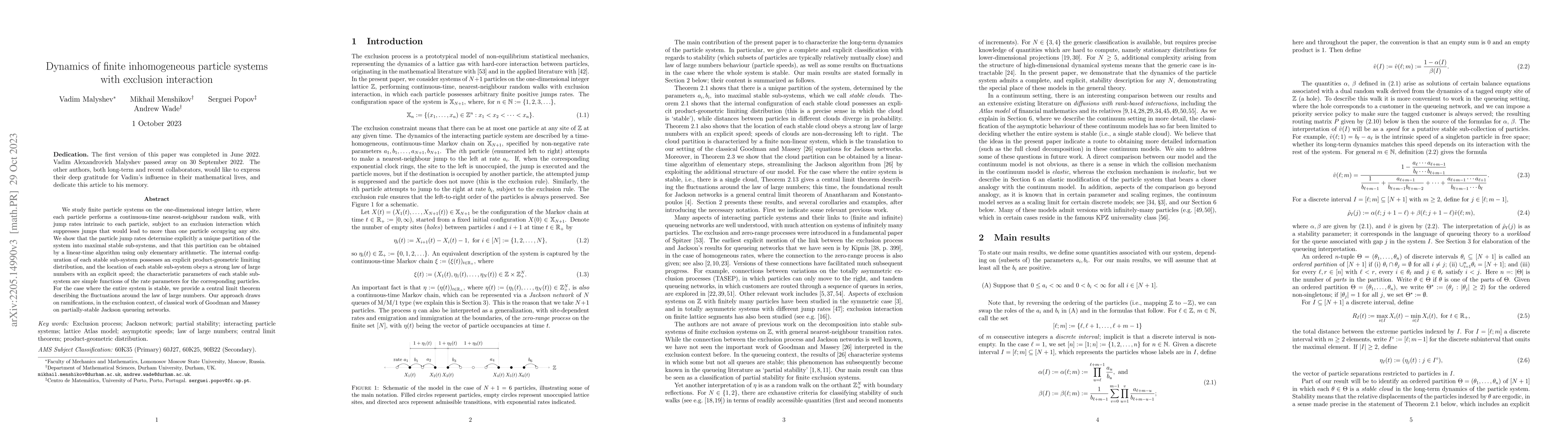 Thumbnail for Dynamics of finite inhomogeneous particle systems with exclusion
  interaction