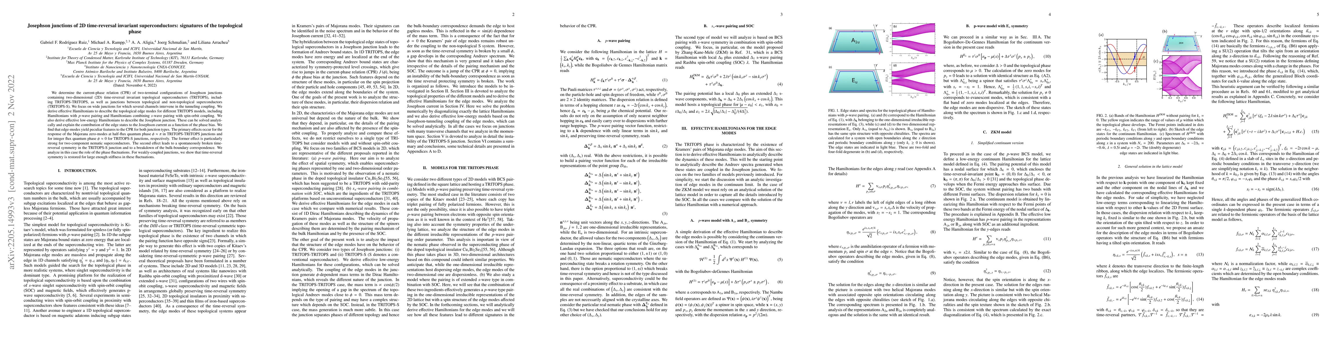 Thumbnail for Josephson junctions of 2D time-reversal invariant superconductors:
  signatures of the topological phase