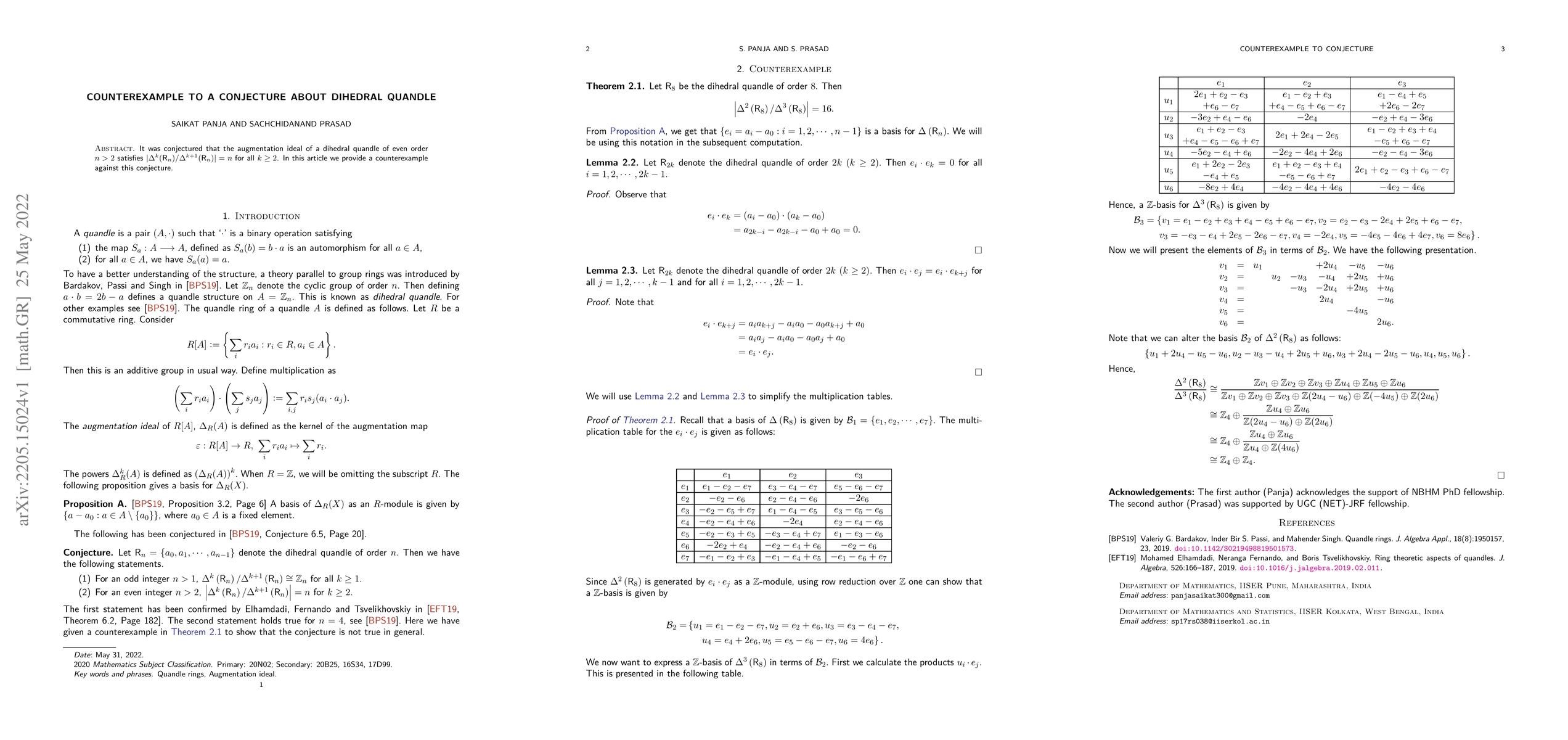 Thumbnail for Counterexample to a conjecture about dihedral quandle