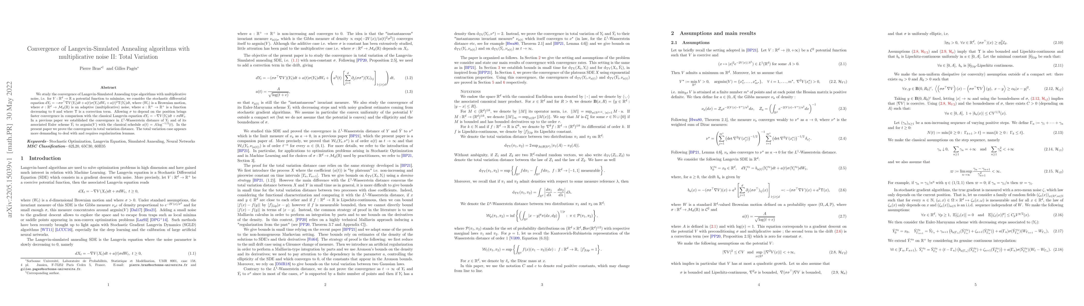 Thumbnail for Convergence of Langevin-Simulated Annealing algorithms with
  multiplicative noise II: Total Variation