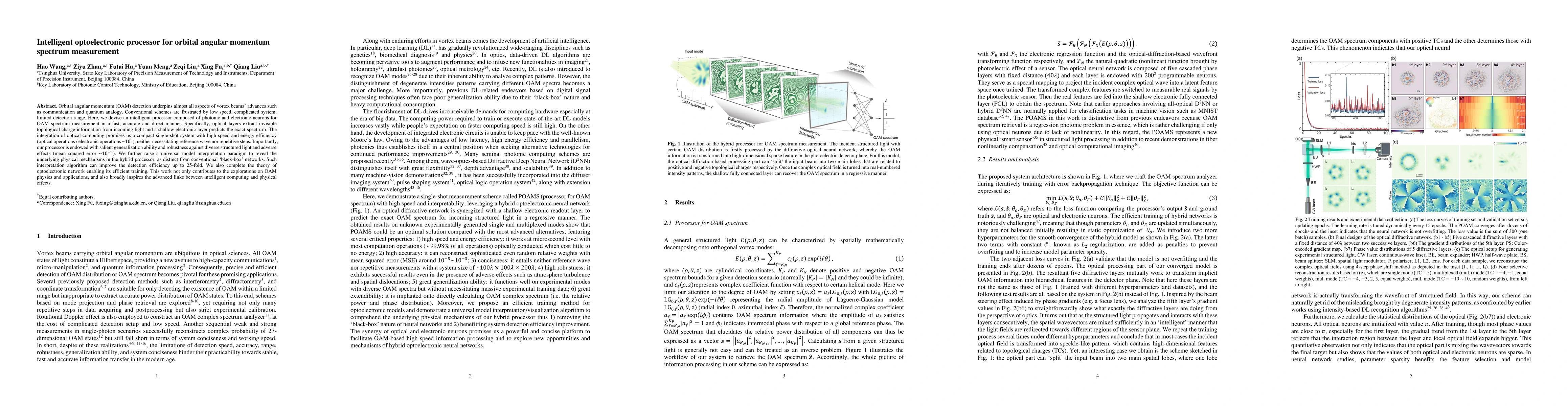 Thumbnail for Intelligent optoelectronic processor for orbital angular momentum
  spectrum measurement