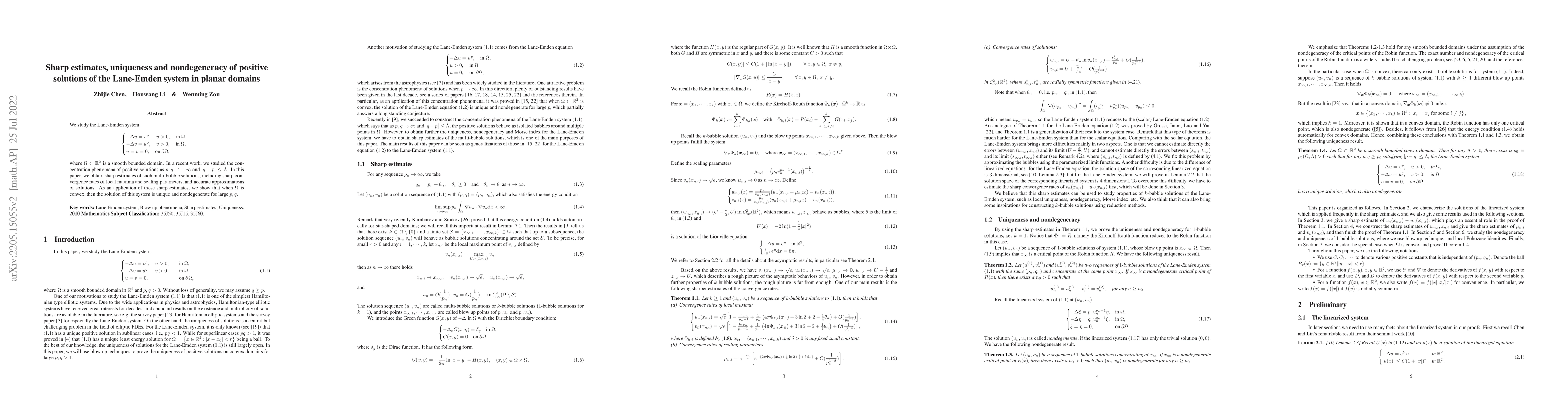 Thumbnail for Sharp estimates, uniqueness and nondegeneracy of positive solutions of
  the Lane-Emden system in planar domains