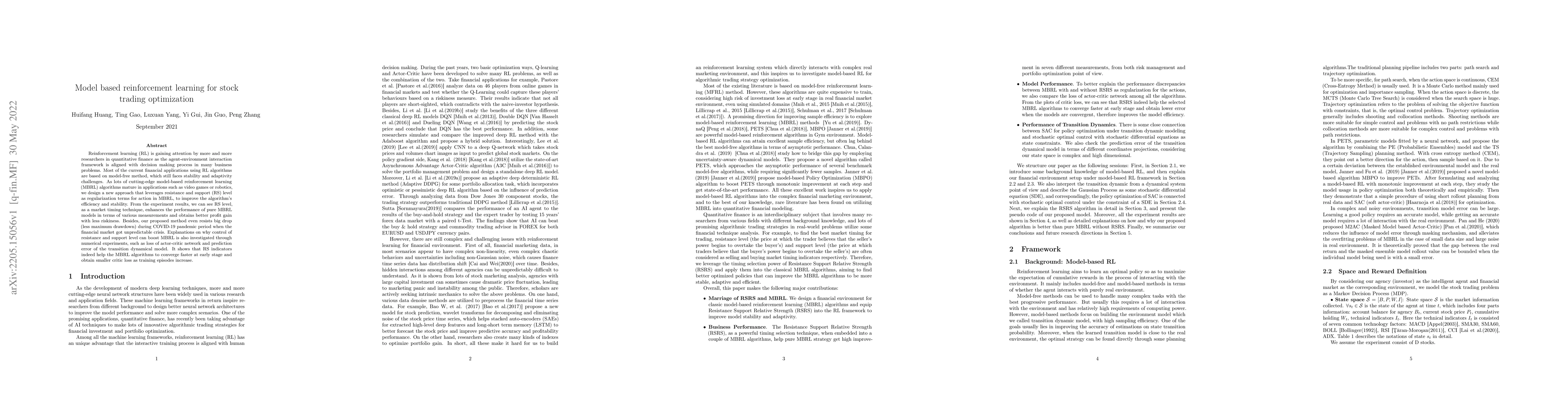 Thumbnail for Stock Trading Optimization through Model-based Reinforcement Learning
  with Resistance Support Relative Strength