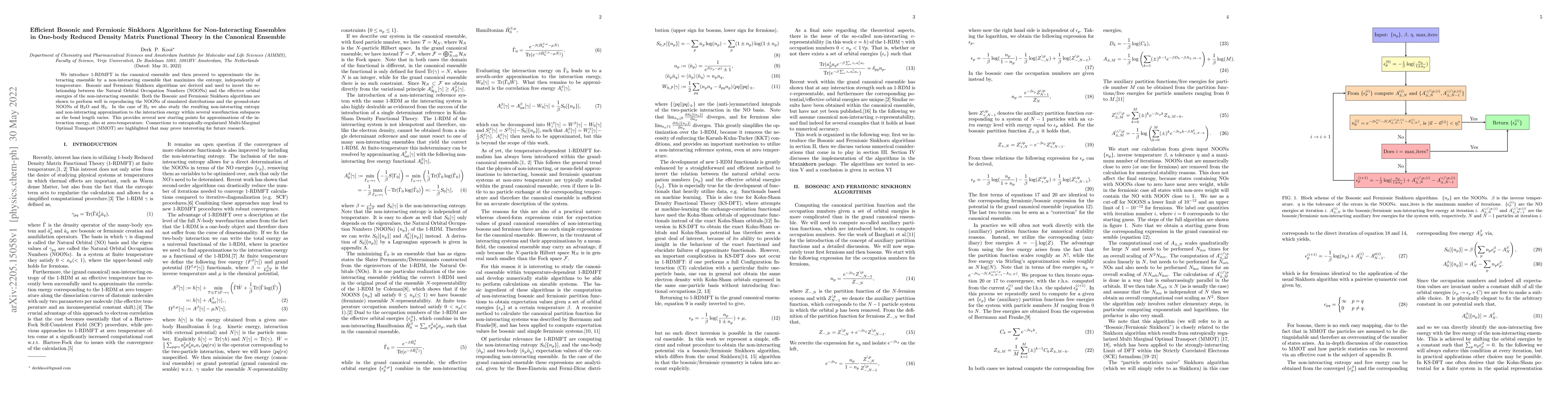 Thumbnail for Efficient Bosonic and Fermionic Sinkhorn Algorithms for Non-Interacting
  Ensembles in One-body Reduced Density Matrix Functional Theory in the
  Canonical Ensemble