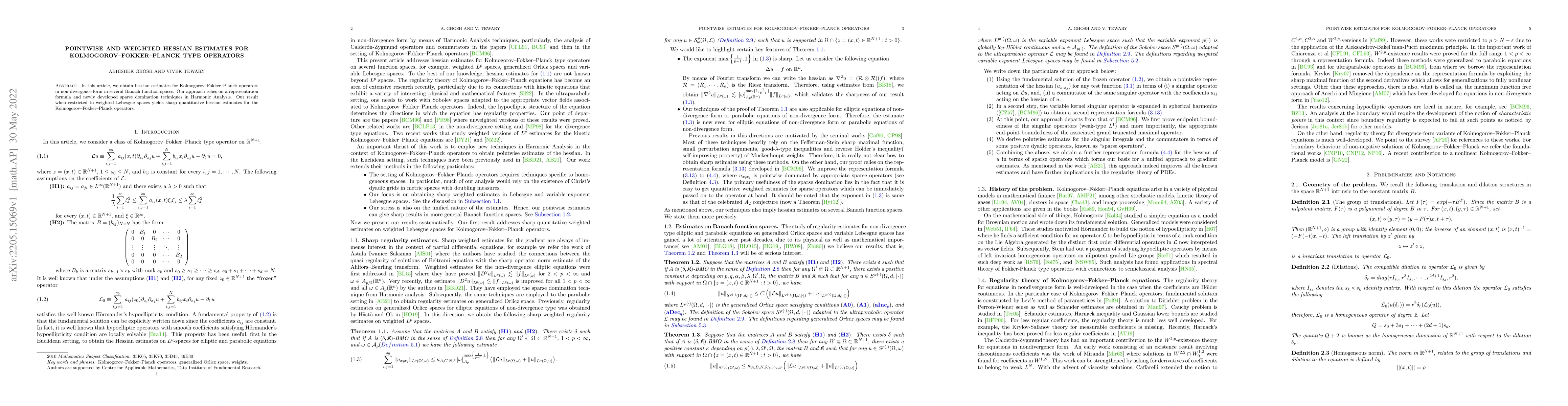Thumbnail for Pointwise and Weighted Hessian Estimates for Kolmogorov-Fokker-Planck
  type operators