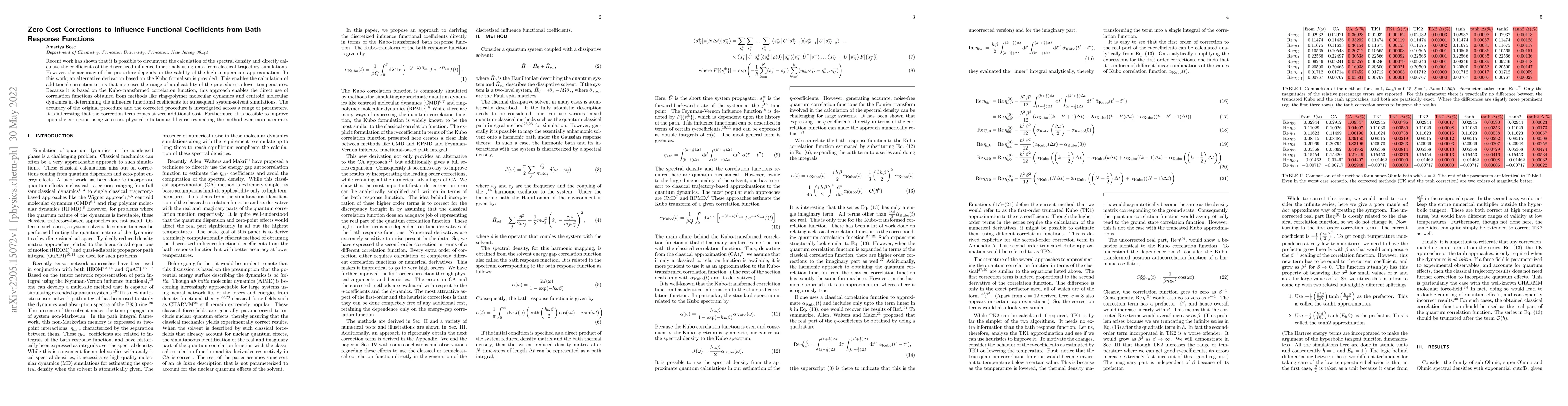 Thumbnail for Zero-Cost Corrections to Influence Functional Coefficients from Bath
  Response Functions