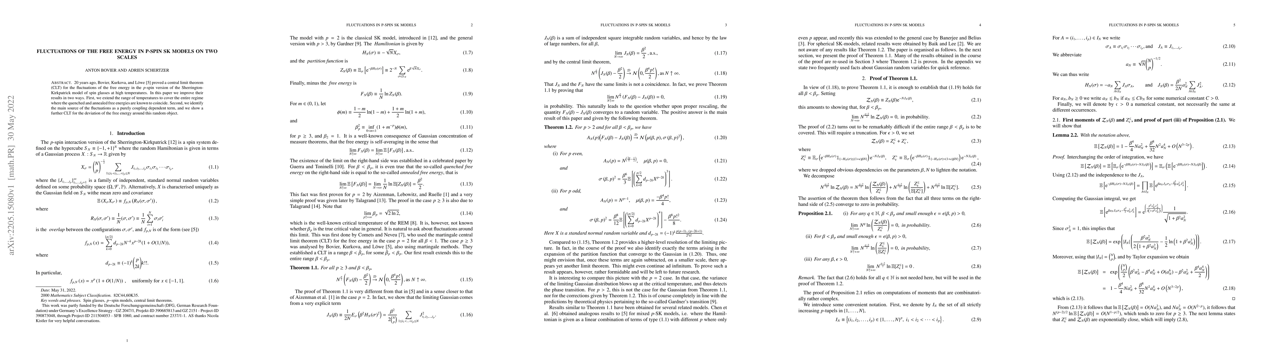 Thumbnail for Fluctuations of the free energy in p-spin SK models on two scales