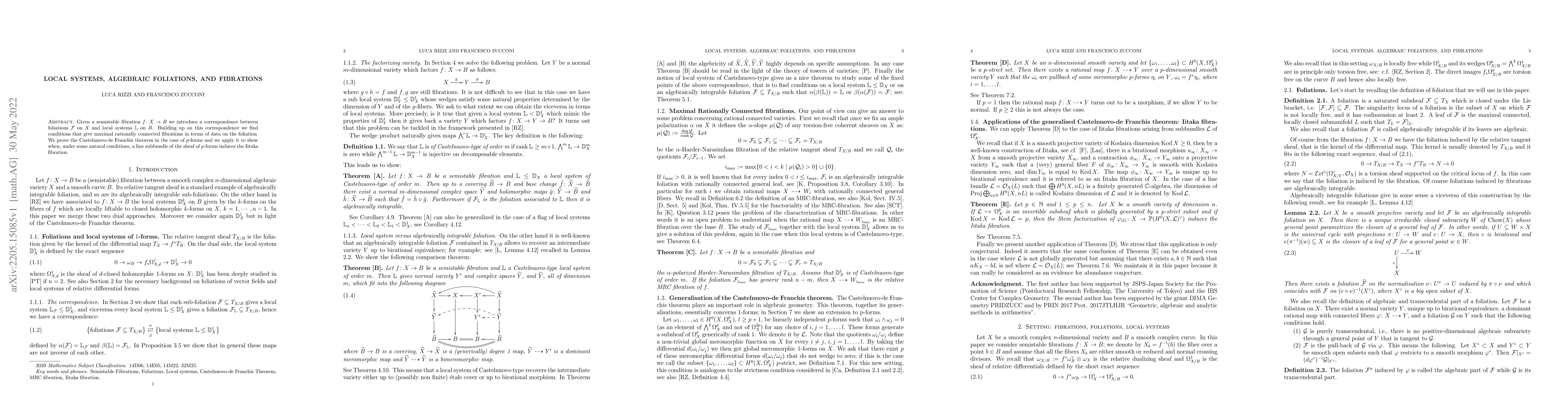 Thumbnail for Local Systems, Algebraic Foliations and Fibrations