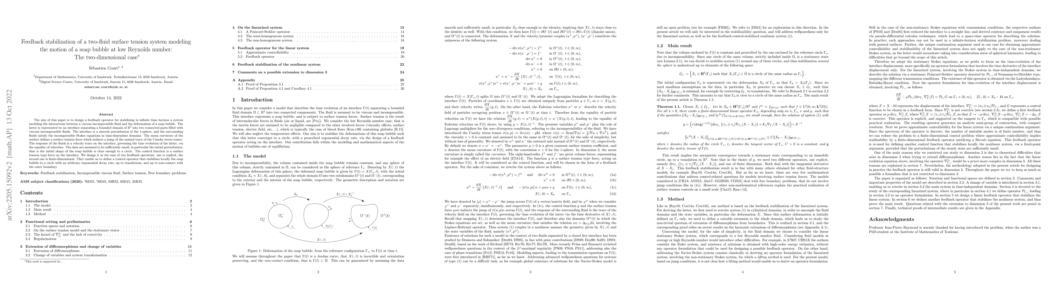 Thumbnail for Feedback stabilization of a two-fluid surface tension system modeling
  the motion of a soap bubble at low Reynolds number: The two-dimensional case