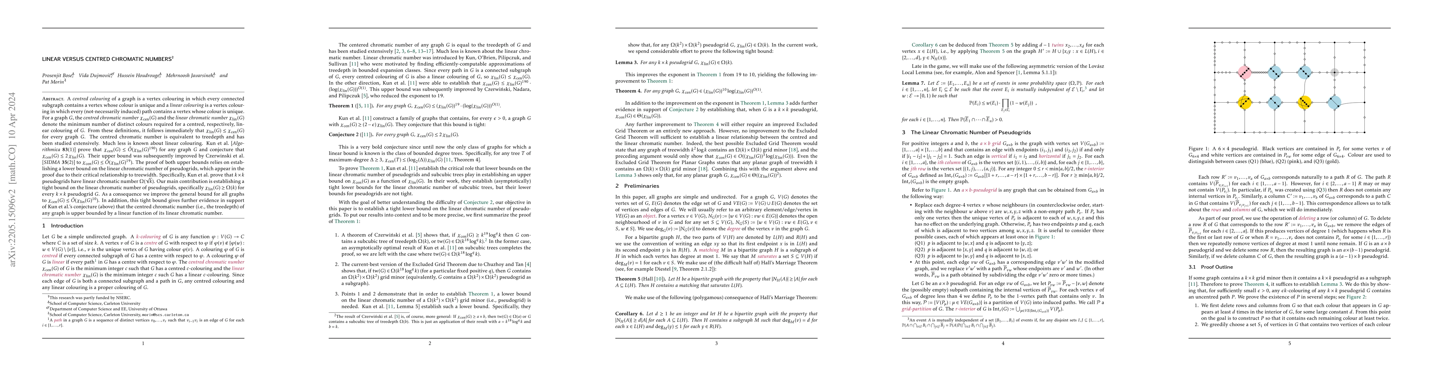 Thumbnail for Linear versus centred chromatic numbers