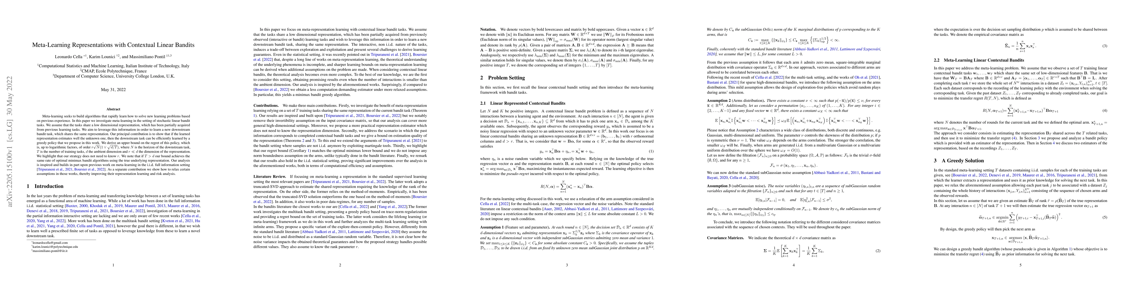 Thumbnail for Meta Representation Learning with Contextual Linear Bandits