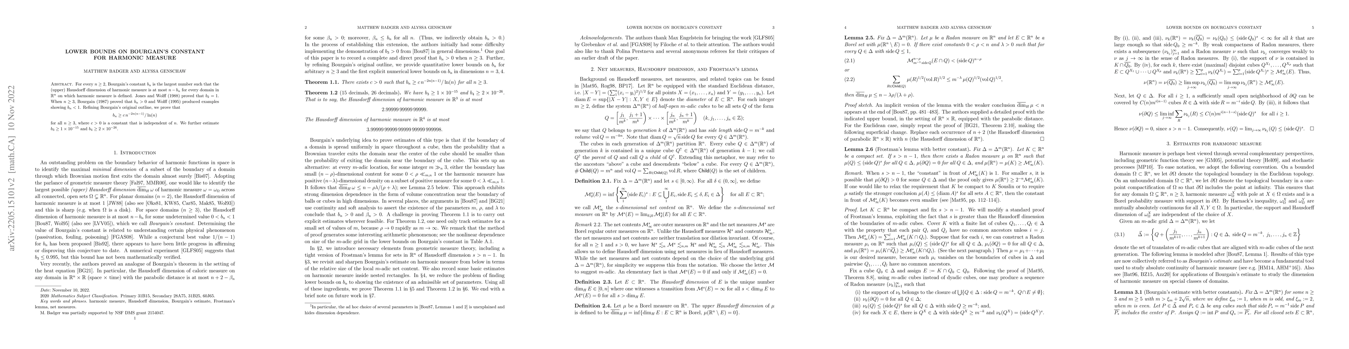 Thumbnail for Lower bounds on Bourgain's constant for harmonic measure