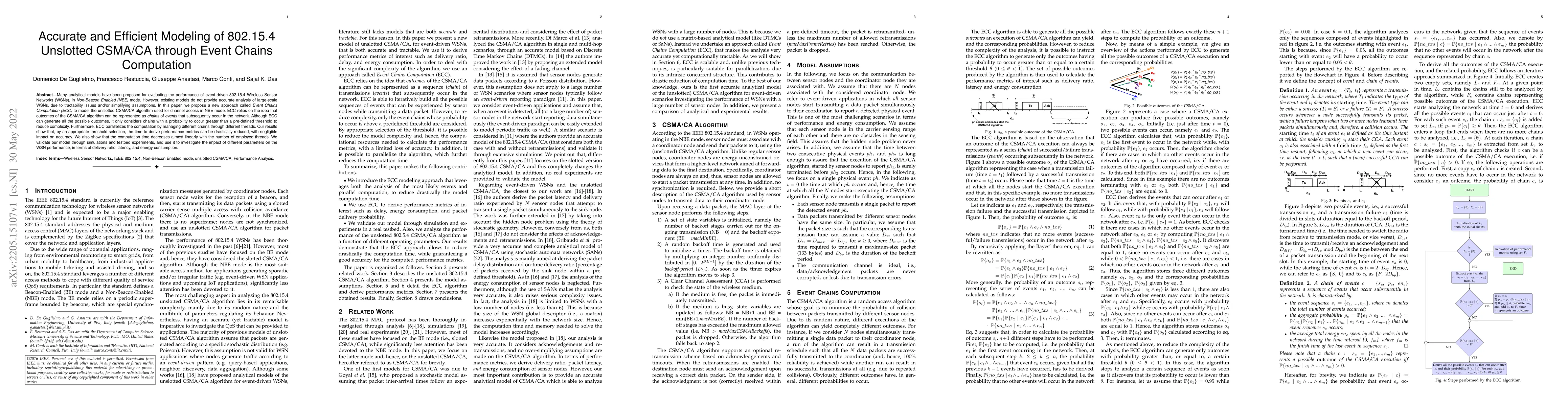 Thumbnail for Accurate and Efficient Modeling of 802.15.4 Unslotted CSMA/CA through
  Event Chains Computation