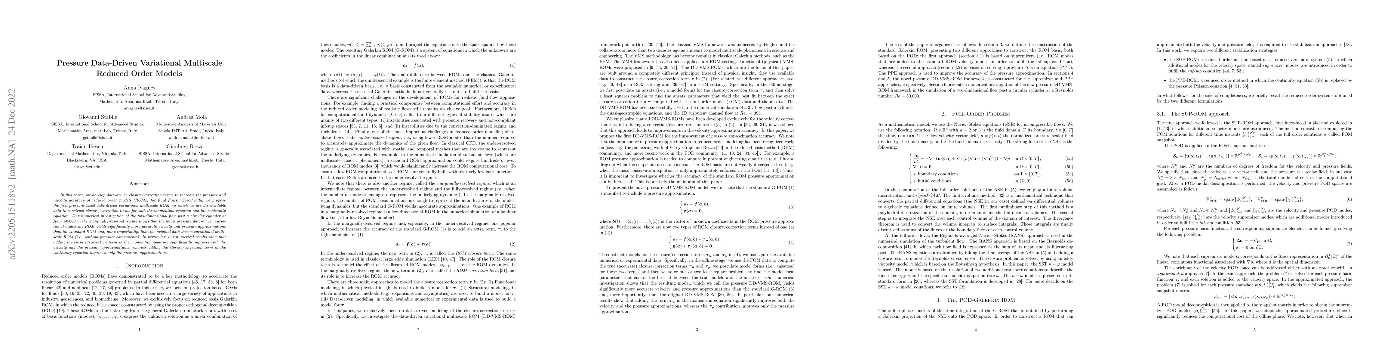 Thumbnail for Pressure Data-Driven Variational Multiscale Reduced Order Models