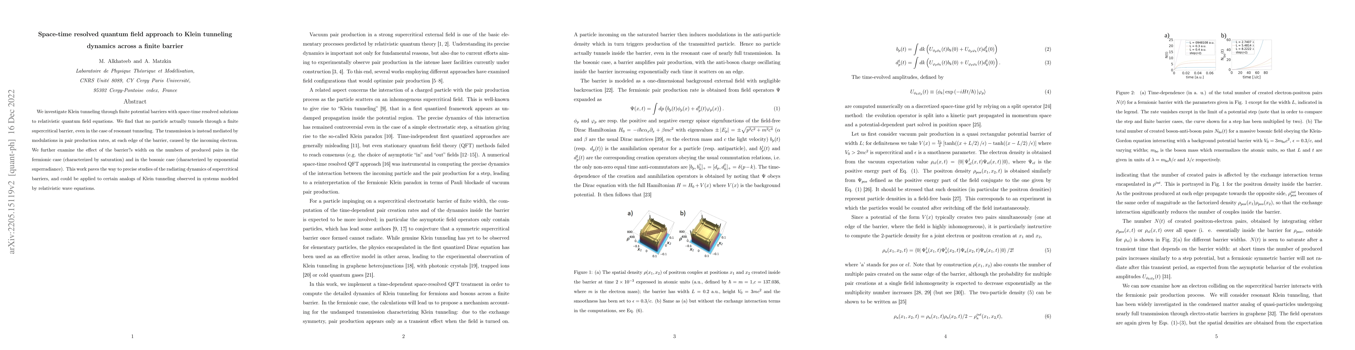 Thumbnail for Space-time resolved quantum field approach to Klein tunneling dynamics
  across a finite barrier