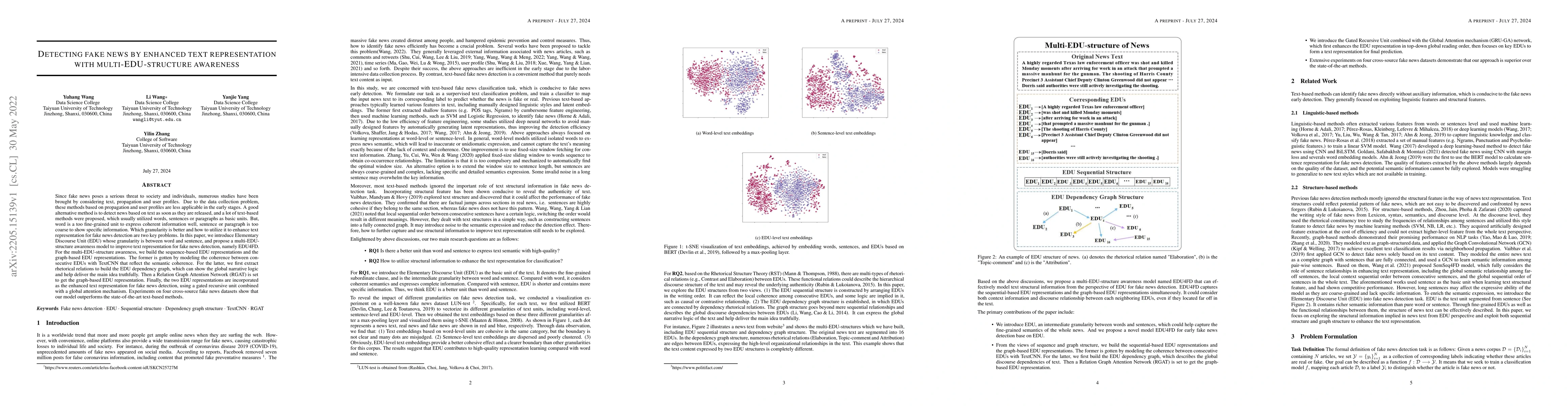 Thumbnail for Detecting fake news by enhanced text representation with
  multi-EDU-structure awareness