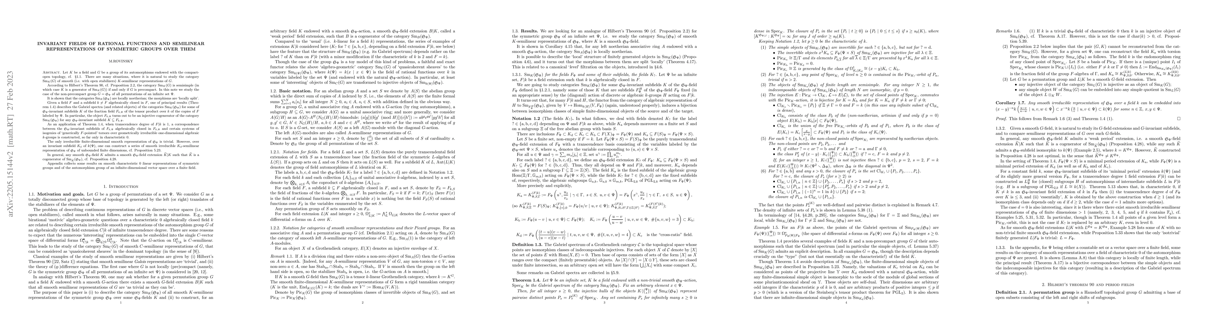 Thumbnail for Invariant fields of rational functions and semilinear representations of
  symmetric groups over them