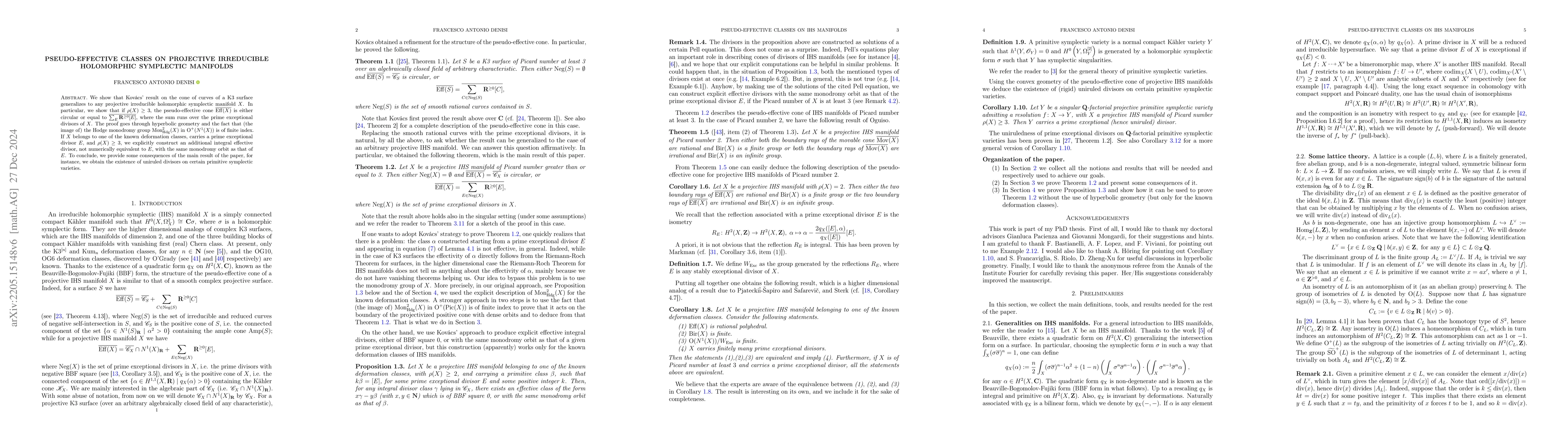 Thumbnail for Pseudo-effective classes on projective irreducible holomorphic
  symplectic manifolds