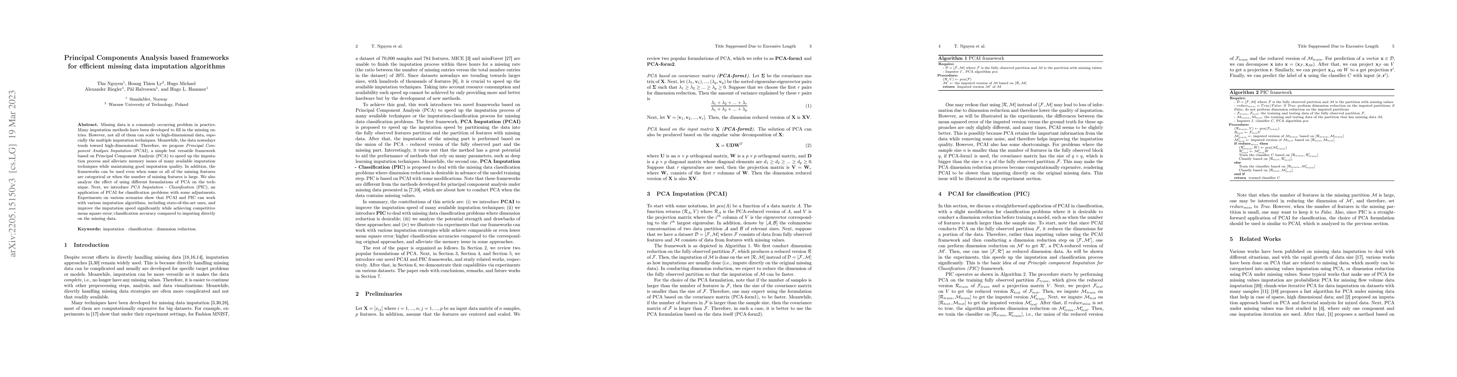 Thumbnail for Principal Component Analysis based frameworks for efficient missing data
  imputation algorithms