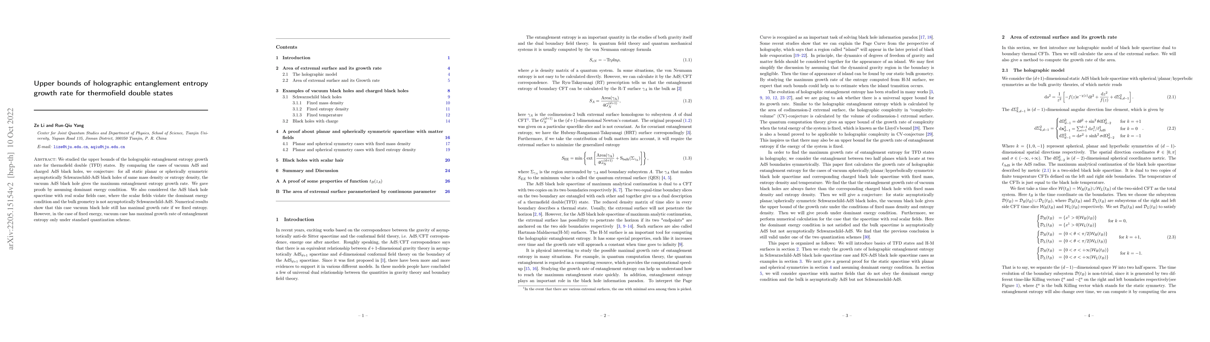 Thumbnail for Upper bounds of holographic entanglement entropy growth rate for
  thermofield double states