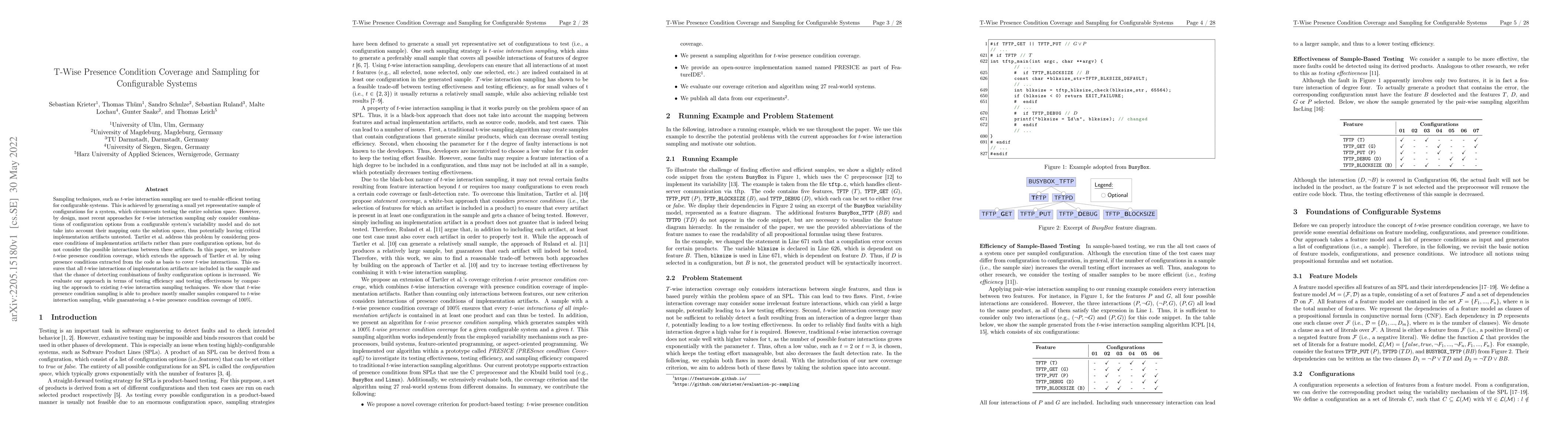 Thumbnail for T-Wise Presence Condition Coverage and Sampling for Configurable Systems