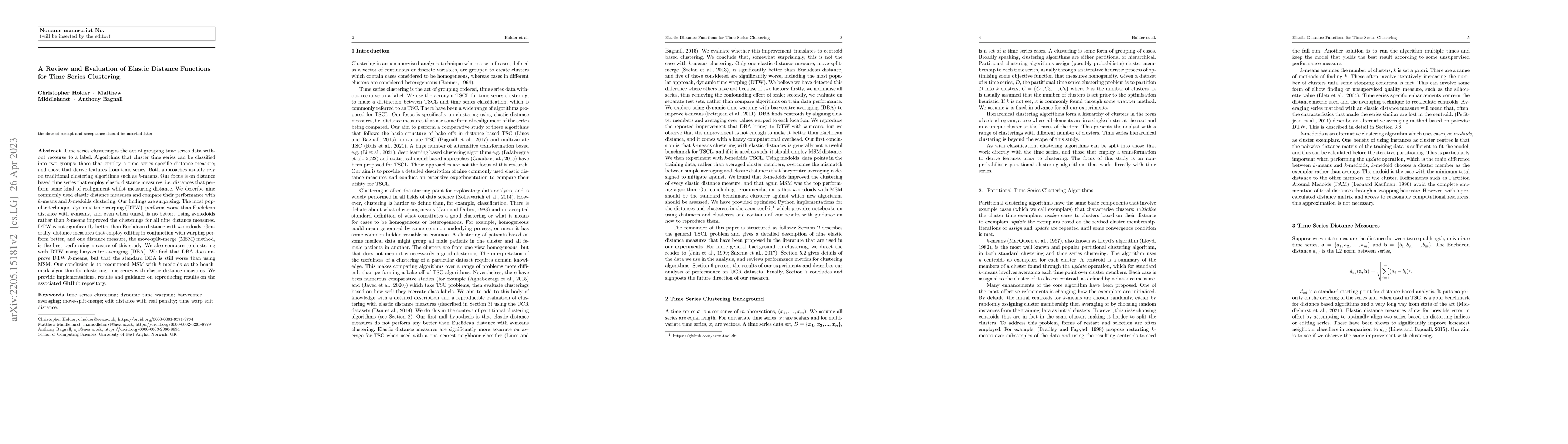 Thumbnail for A Review and Evaluation of Elastic Distance Functions for Time Series
  Clustering