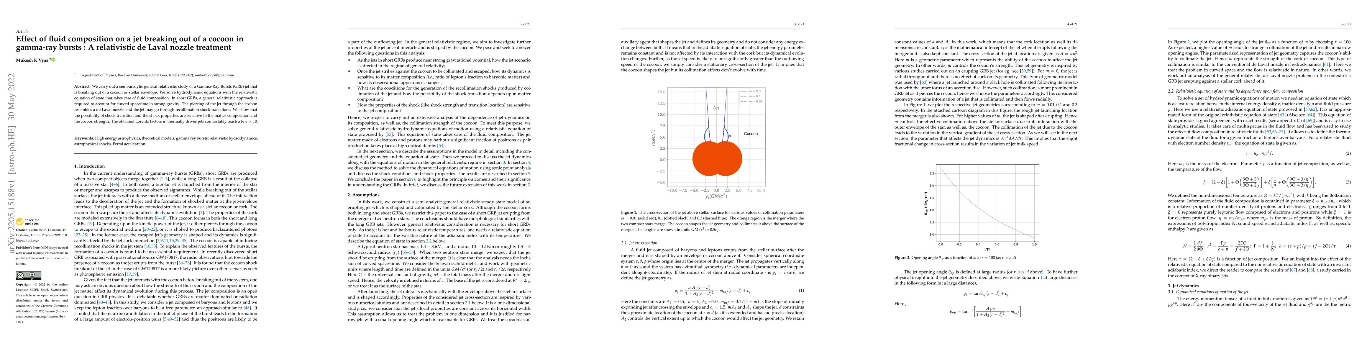 Thumbnail for Effect of Fluid Composition on a Jet Breaking Out of a Cocoon in
  Gamma-ray Bursts: A Relativistic de Laval Nozzle Treatment
