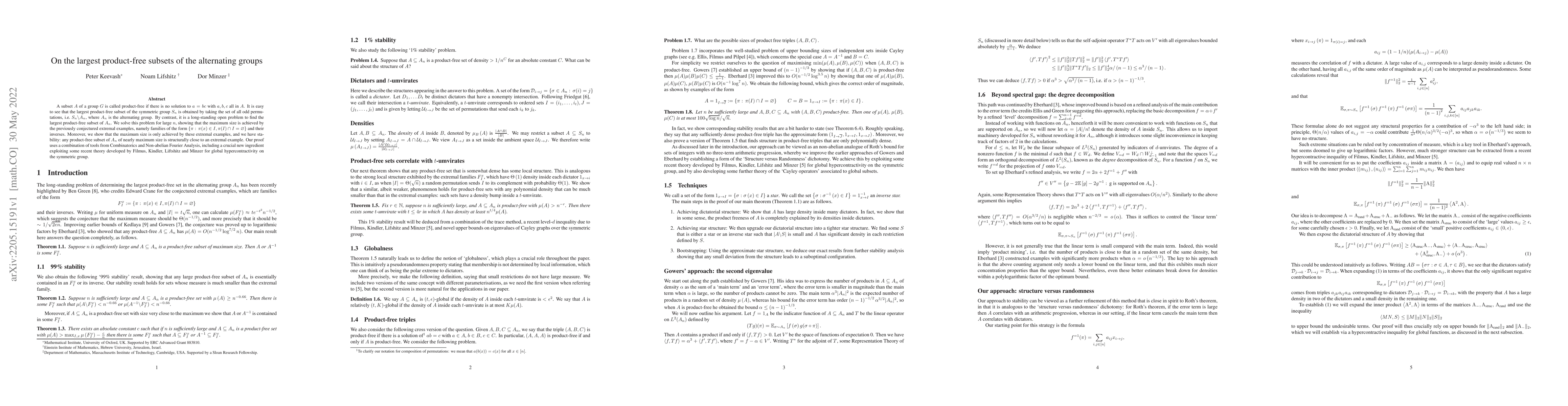 Thumbnail for On the Largest Product-free Subsets of the Alternating Groups