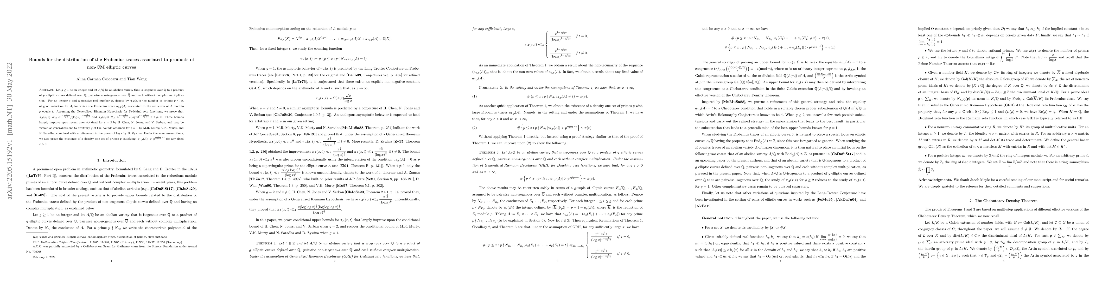 Thumbnail for Bounds for the distribution of the Frobenius traces associated to
  products of non-CM elliptic curves