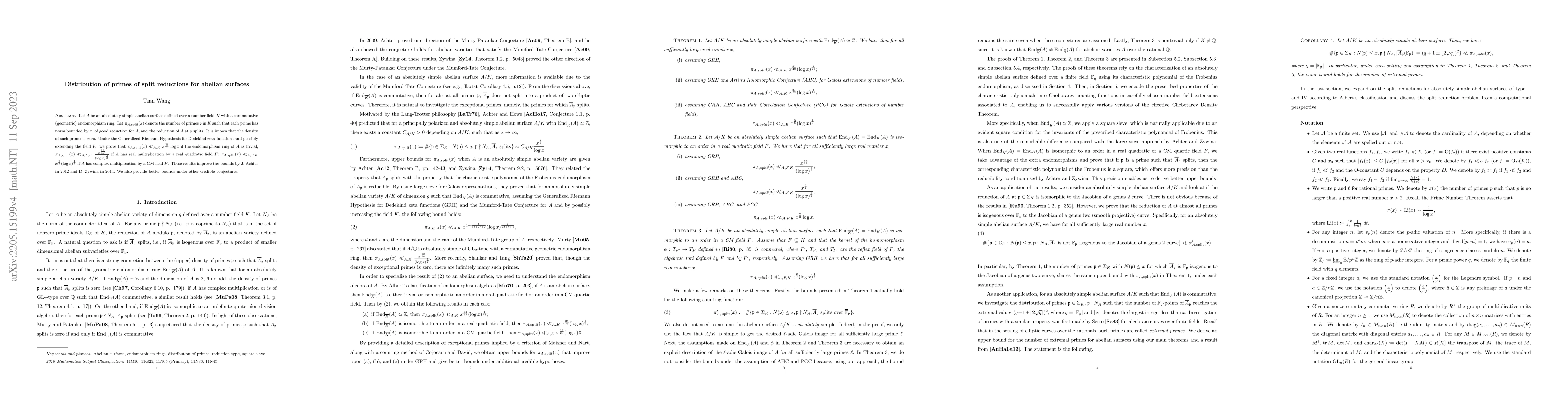 Thumbnail for Distribution of primes of split reductions for abelian surfaces