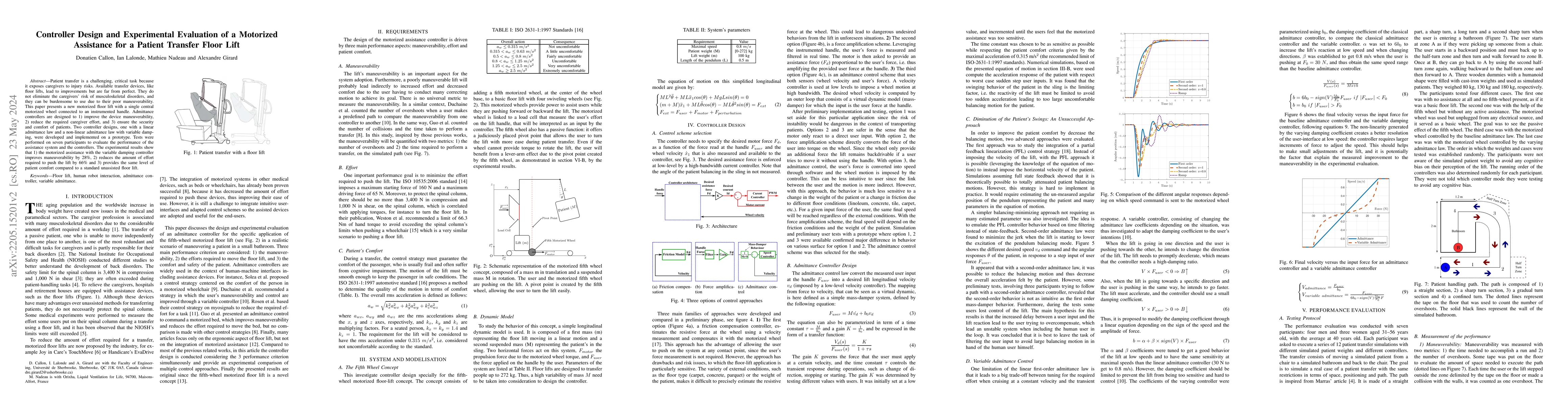 Thumbnail for Controller design and experimental evaluation of a motorised assistance
  for a patient transfer floor lift