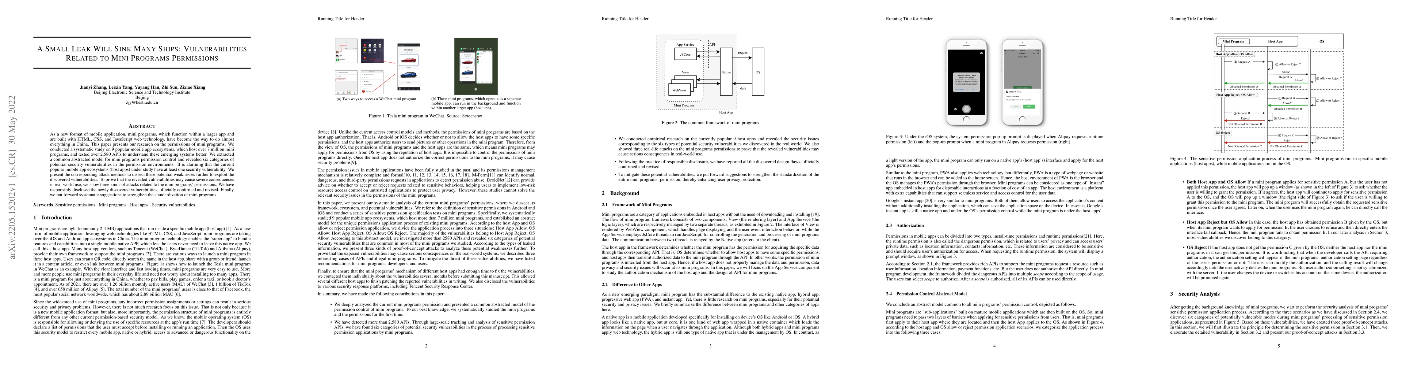 Thumbnail for A Small Leak Will Sink Many Ships: Vulnerabilities Related to Mini
  Programs Permissions