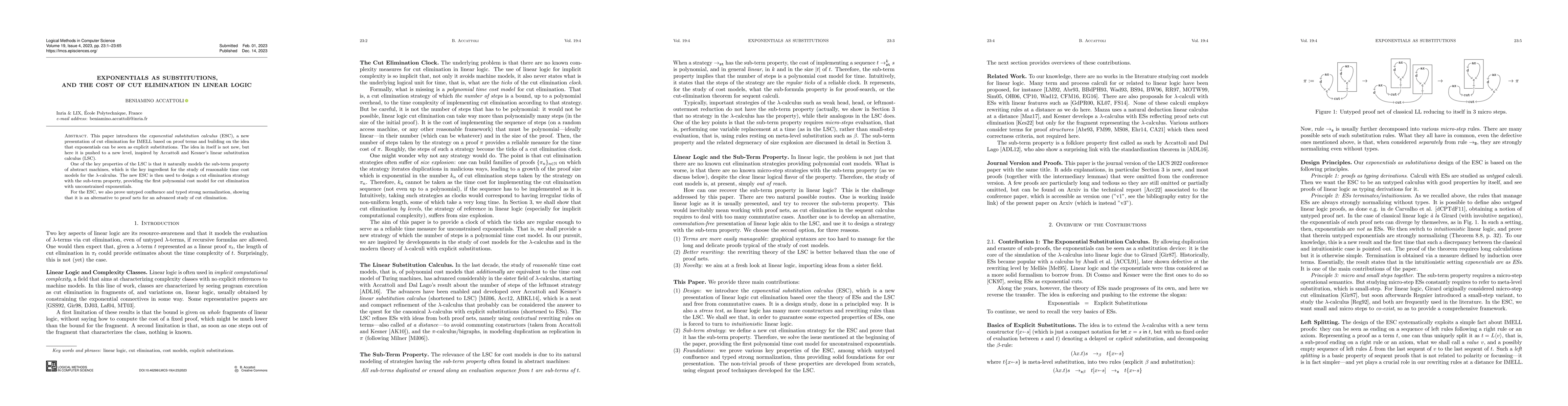 Thumbnail for Exponentials as Substitutions and the Cost of Cut Elimination in Linear
  Logic