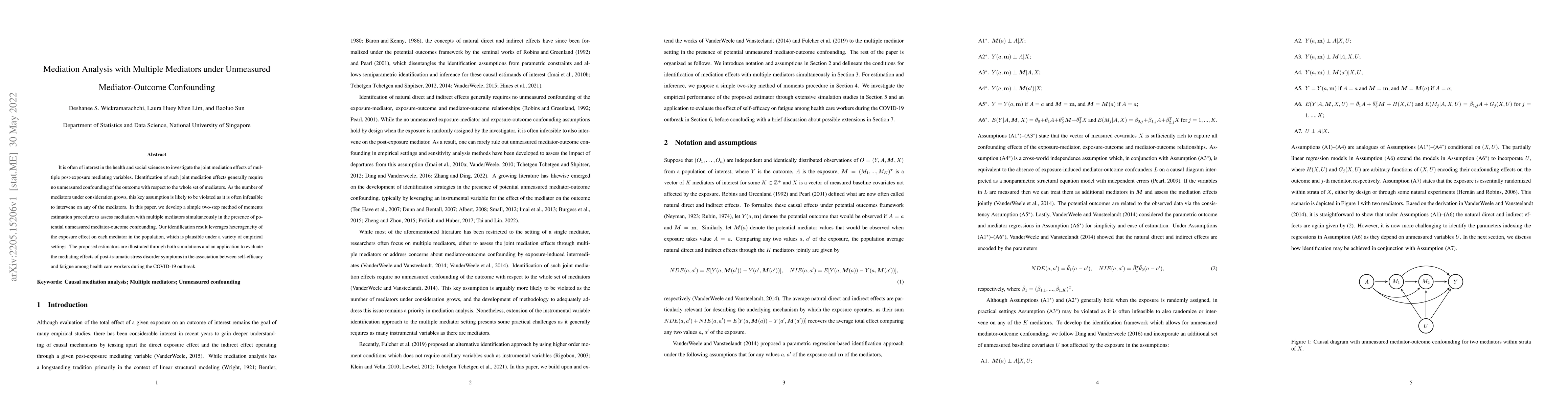 Thumbnail for Mediation Analysis with Multiple Mediators under Unmeasured
  Mediator-Outcome Confounding
