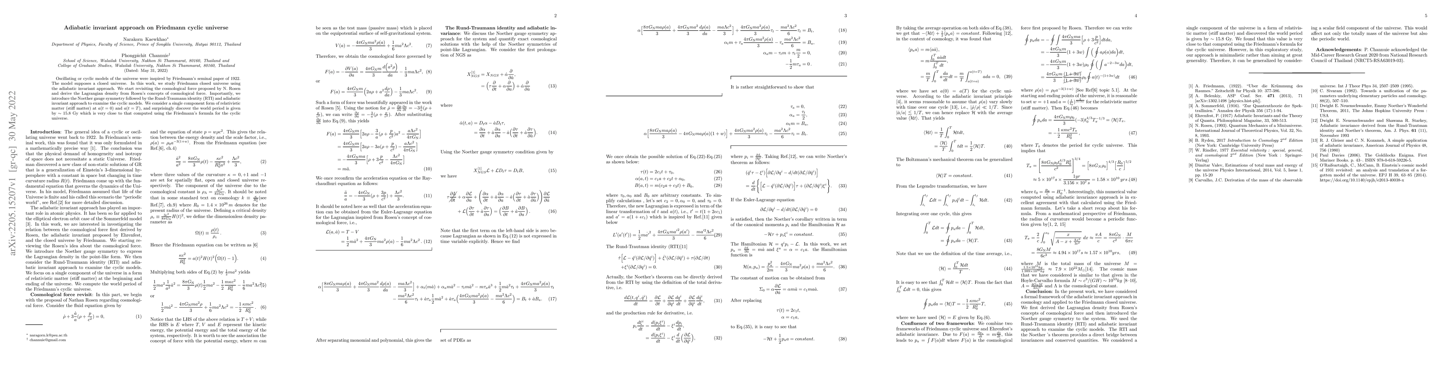 Thumbnail for Adiabatic invariant approach on Friedmann cyclic universe