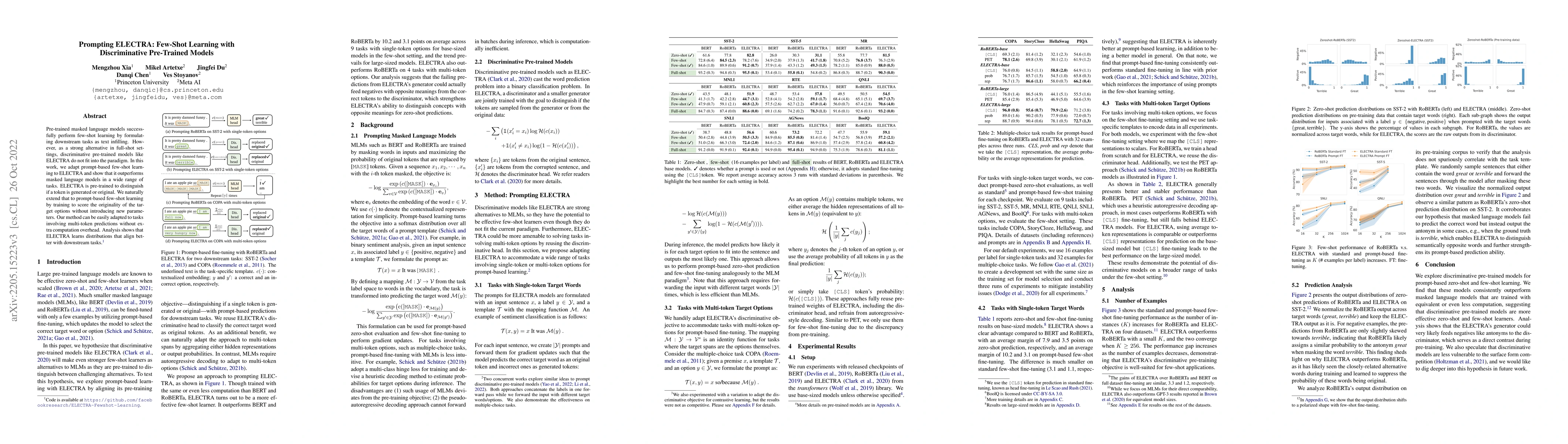 Thumbnail for Prompting ELECTRA: Few-Shot Learning with Discriminative Pre-Trained
  Models