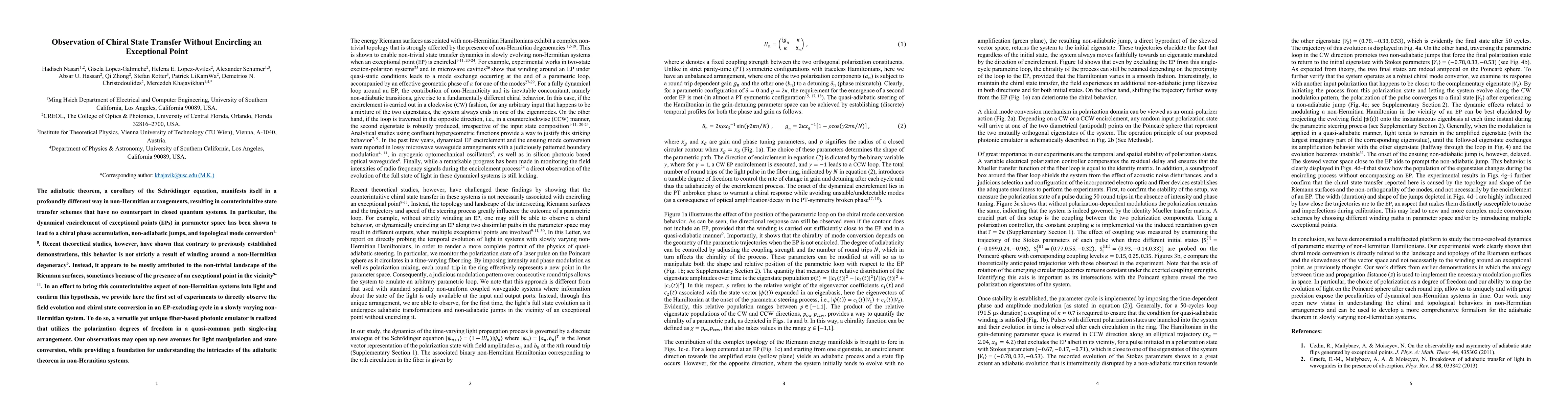 Thumbnail for Observation of Chiral State Transfer Without Encircling an Exceptional
  Point