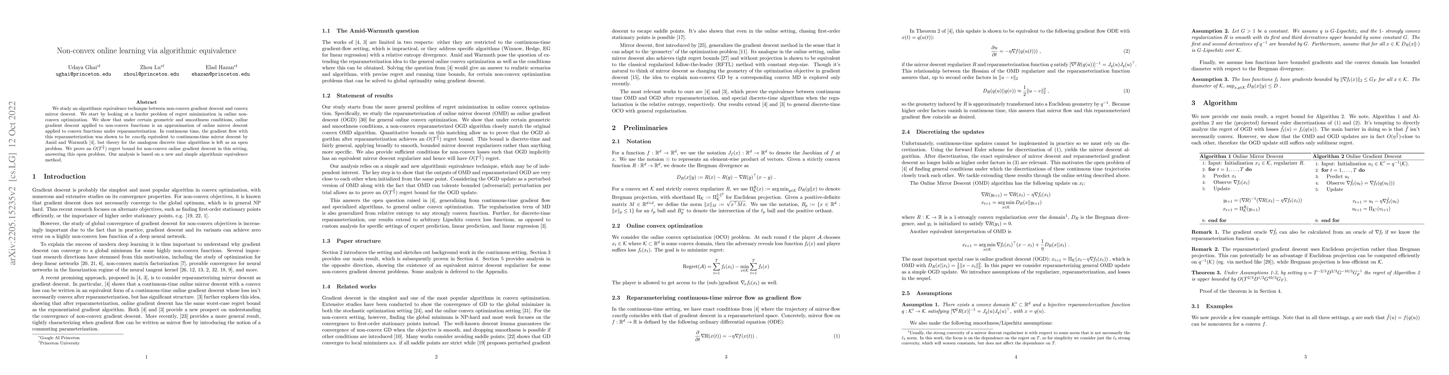 Thumbnail for Non-convex online learning via algorithmic equivalence