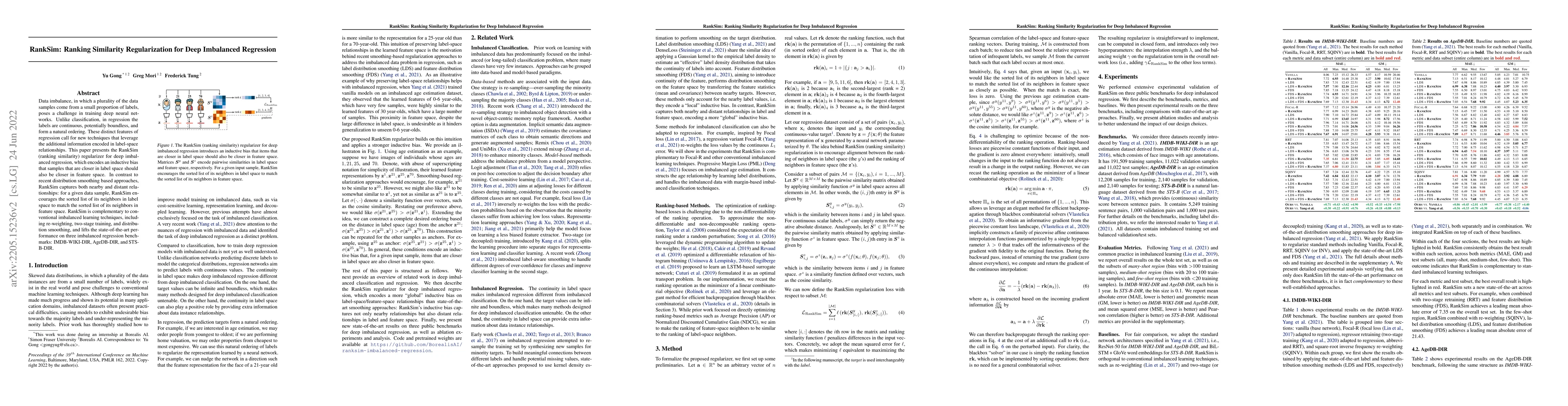 Thumbnail for RankSim: Ranking Similarity Regularization for Deep Imbalanced
  Regression