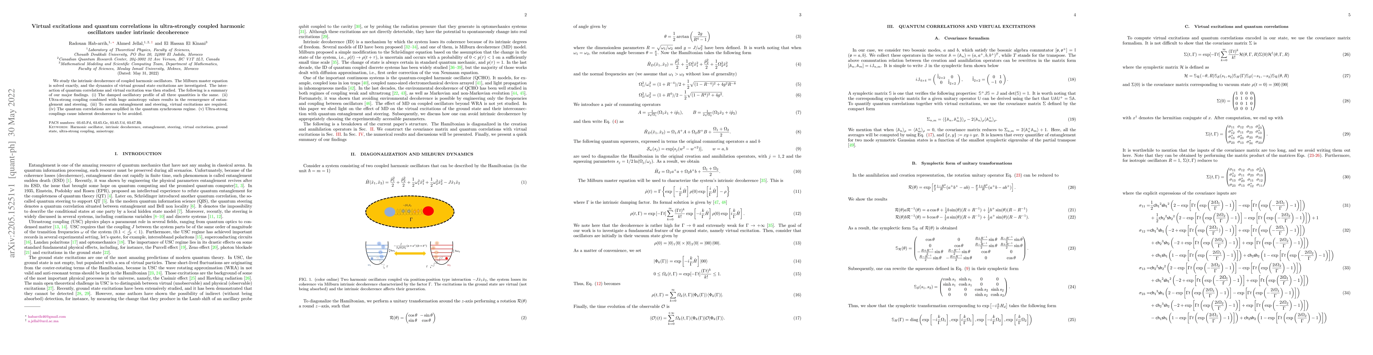 Thumbnail for Virtual excitations and quantum correlations in ultra-strongly coupled
  harmonic oscillators under intrinsic decoherence