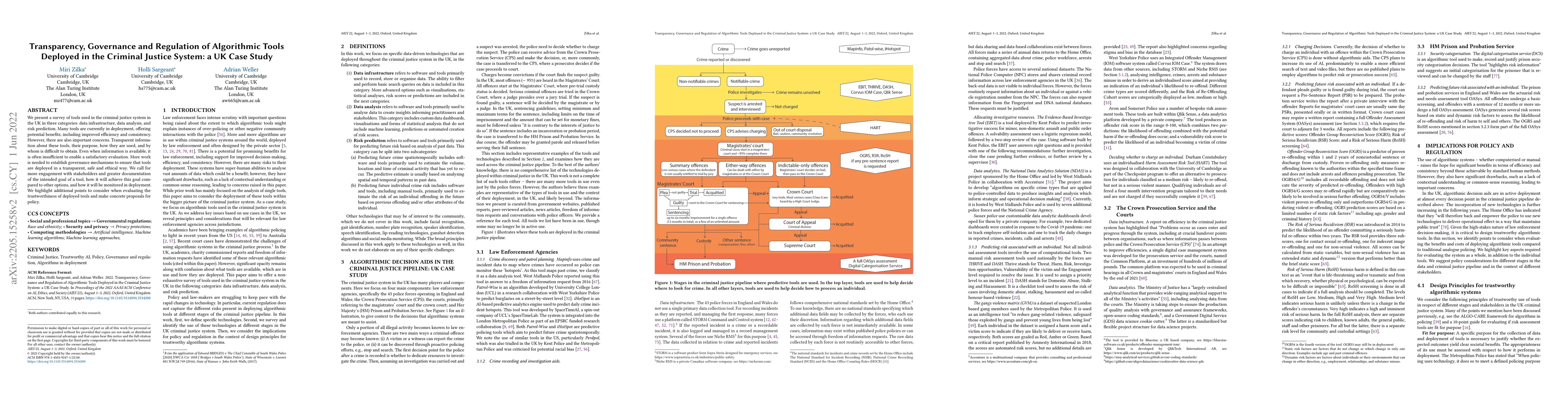 Thumbnail for Transparency, Governance and Regulation of Algorithmic Tools Deployed in
  the Criminal Justice System: a UK Case Study