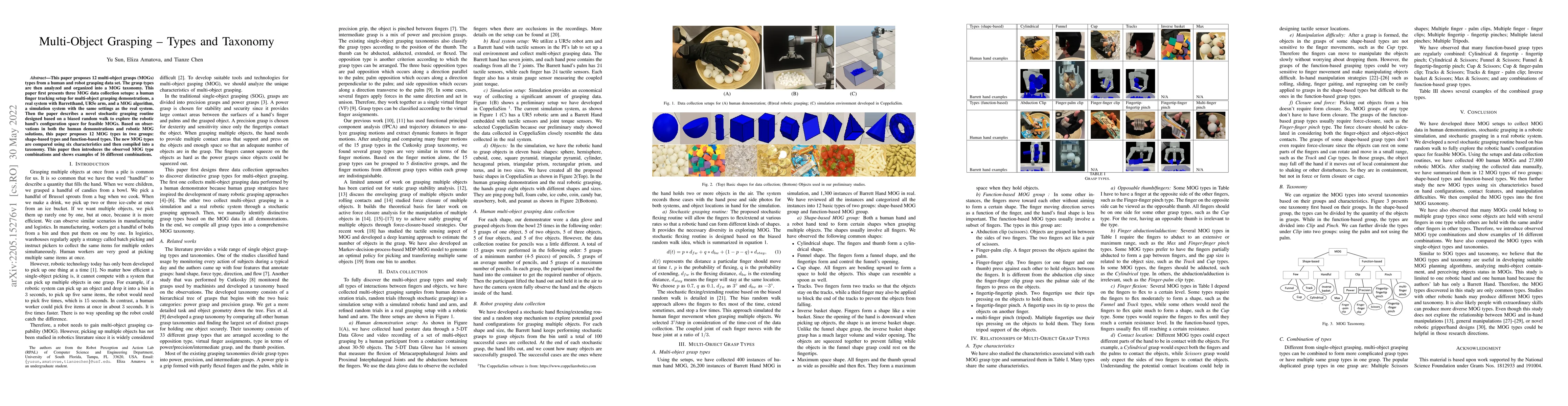 Thumbnail for Multi-Object Grasping -- Types and Taxonomy