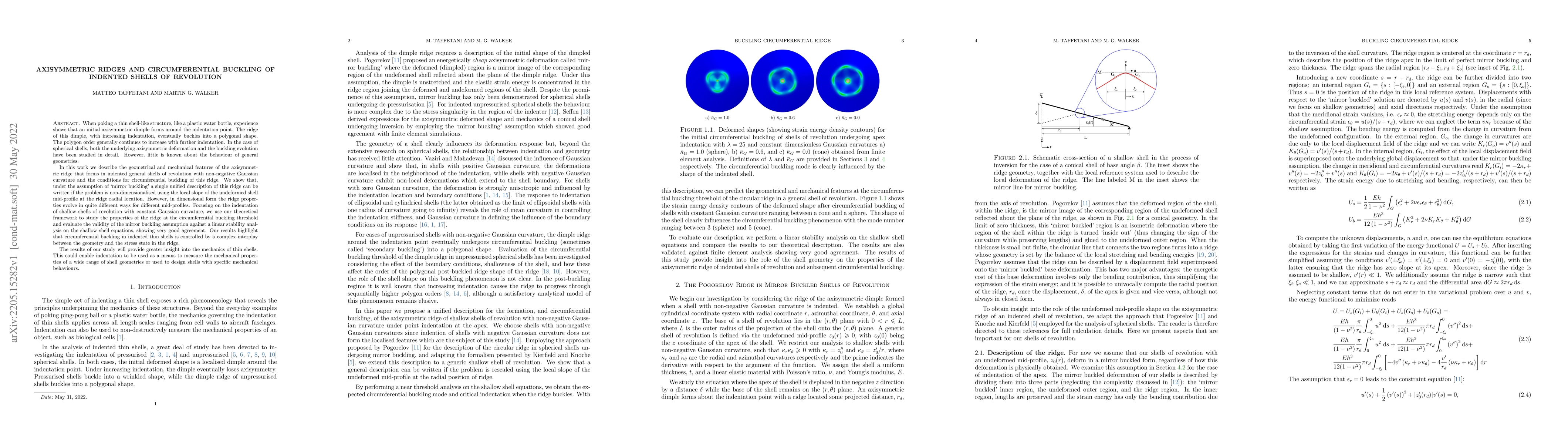 Thumbnail for Axisymmetric Ridges and Circumferential Buckling of Indented Shells of
  Revolution