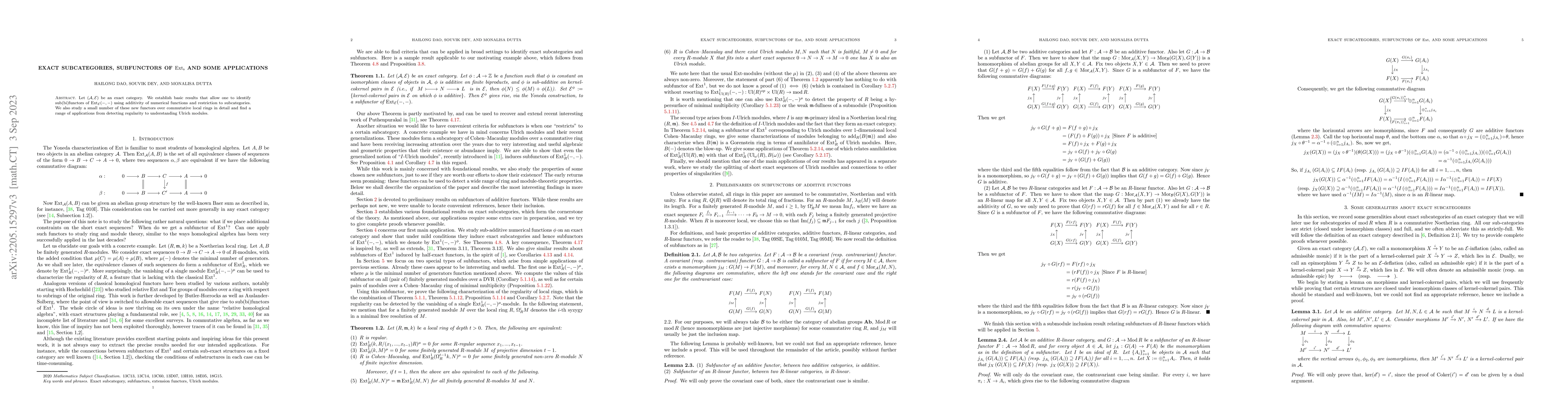 Thumbnail for Exact subcategories, subfunctors of $\operatorname{Ext}$, and some
  applications