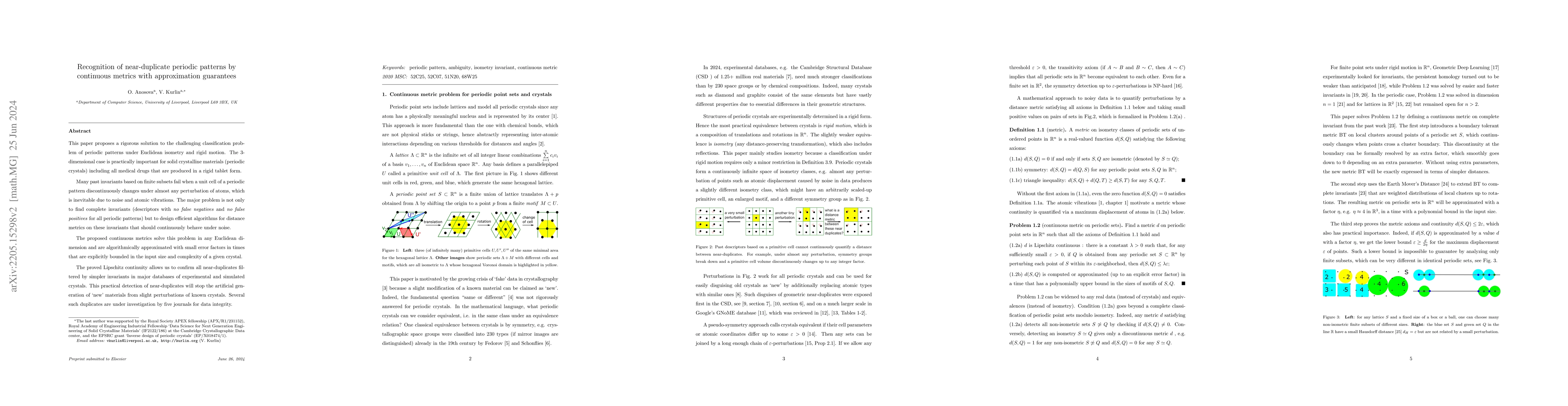 Thumbnail for Recognition of near-duplicate periodic patterns by continuous metrics
  with approximation guarantees