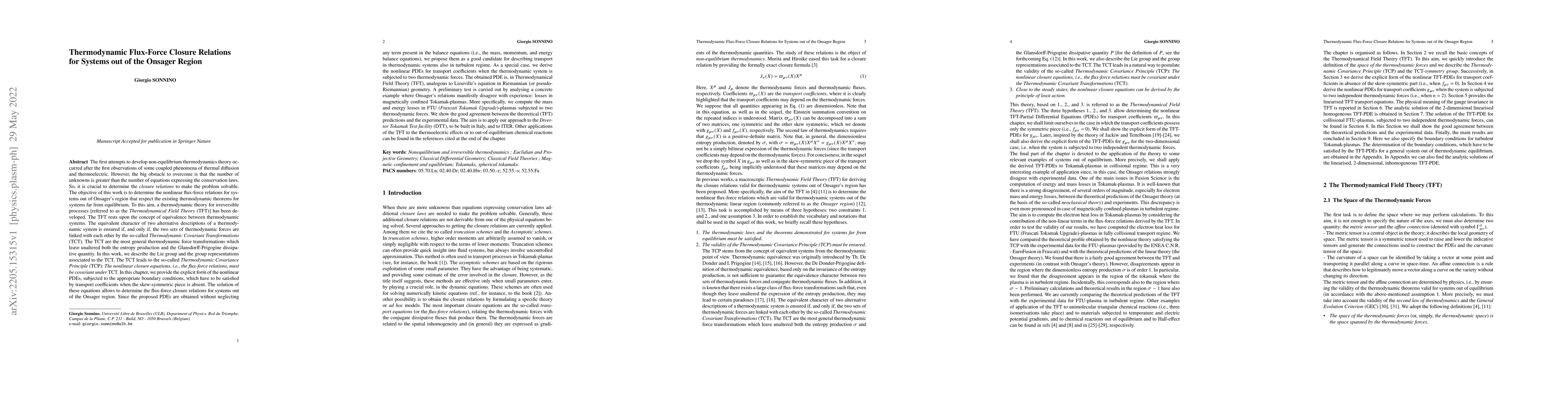 Thumbnail for Thermodynamic Flux-Force Closure Relations for Systems out of the
  Onsager Region