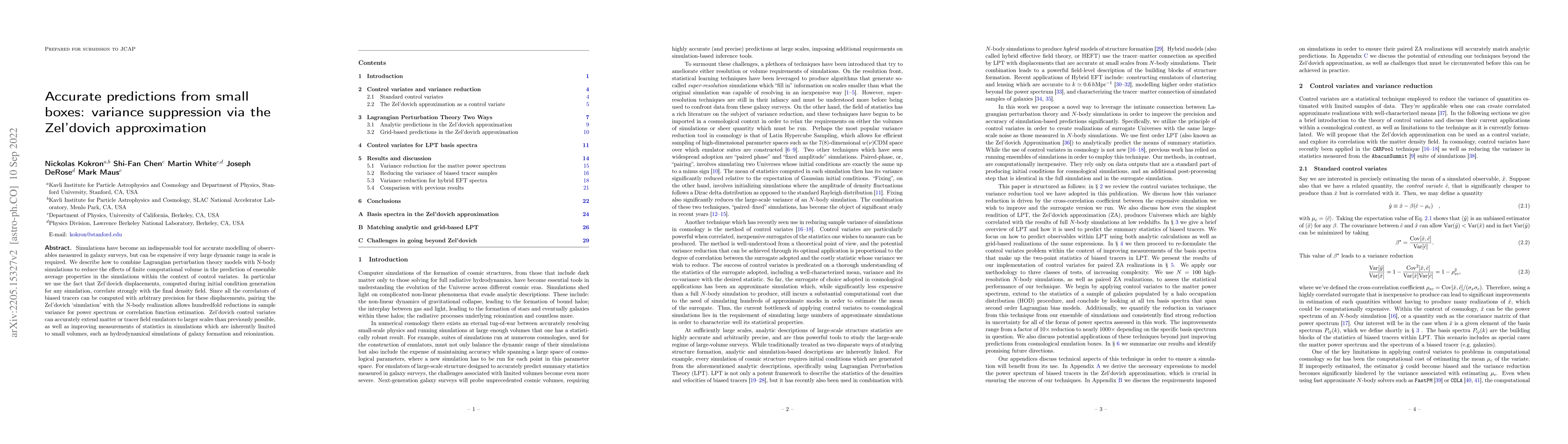 Thumbnail for Accurate predictions from small boxes: variance suppression via the
  Zel'dovich approximation